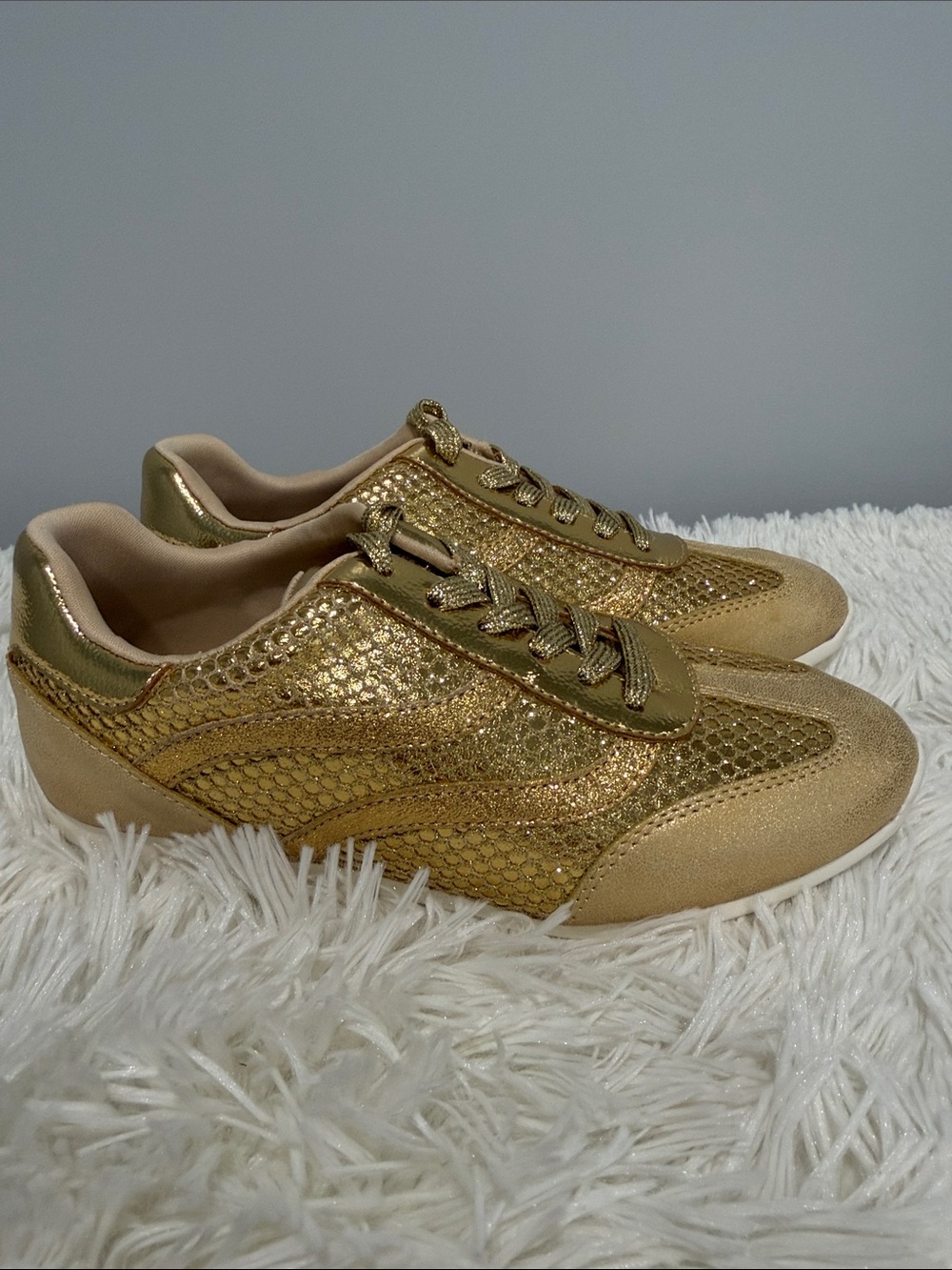 INC International Concepts Gold Metallic Lace-Up Women's Sneaker